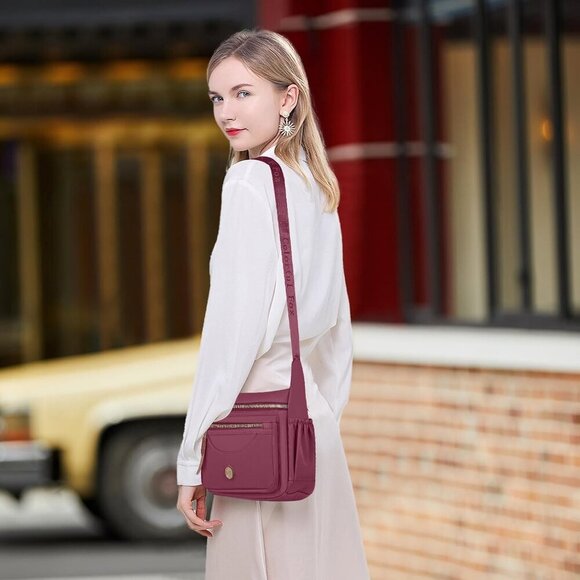 Crossbody Bag Women Nylon Water Resistant Multiple Pockets Travel Purse - Picture 2 of 6